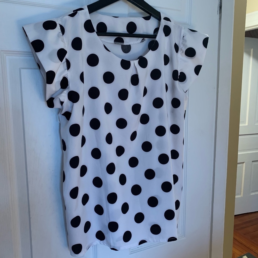 Polka Dot Ruffle Cap Sleeve Top